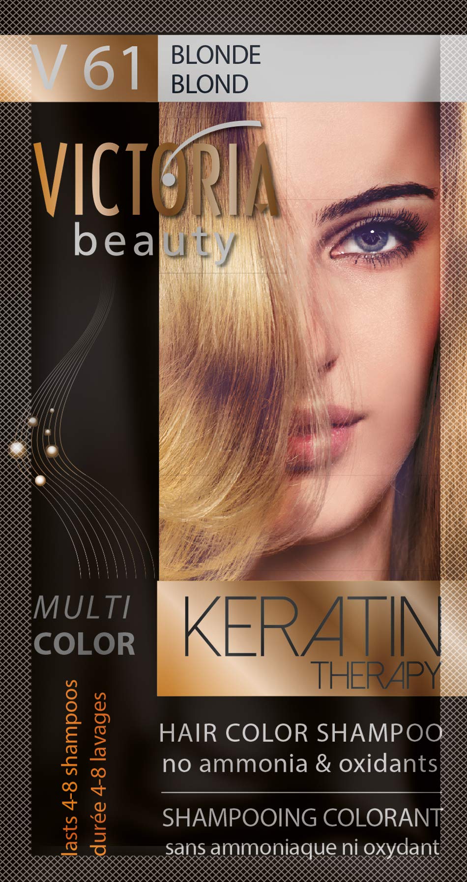 Victoria Beauty Keratin Therapy Hair Colour Shampoo – Temporary Hair Dye, Lasts 4 – 8 washes, Ammonia and Oxidant-Free, Pack of 6x40 ml (Blonde)