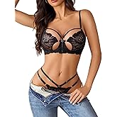 Avidlove Underwire Lingerie for Women Lace Bra and Panty Set Sexy Underwear Sets 2 Piece Strappy Lingerie with Thong