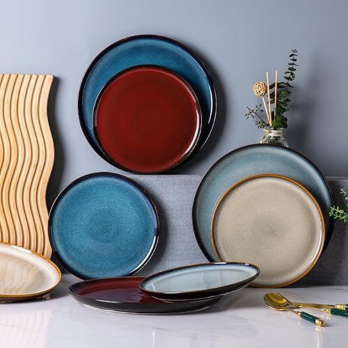 LERATIO Ceramic Plates Set of 6, Inch Reactive Glaze Light