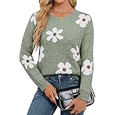 Libsorge Womens Oversized Cute Flower Sweater Winter 2025 Trendy Ladies Dressy Fuzzy Knit Crew Neck Long Sleeve Pullover Top