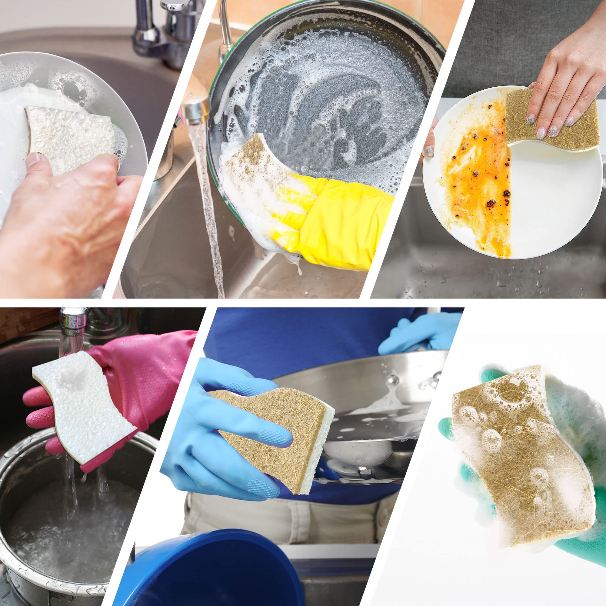 9 Pack Biodegradable Natural Kitchen Sponge - Compostable Cellulose and Coconut Walnut Scrubber Sponge - Eco Friendly Sustainable Sponges for Dishes
