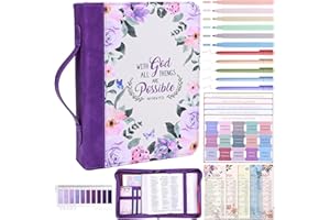 XKDOUS 24 Pcs Bible Cover Case for Women, Bible Journaling Kit, Portable Book Carrying Holder Bag with Bible Study Supplies, Church Bag Christian Gifts for Women