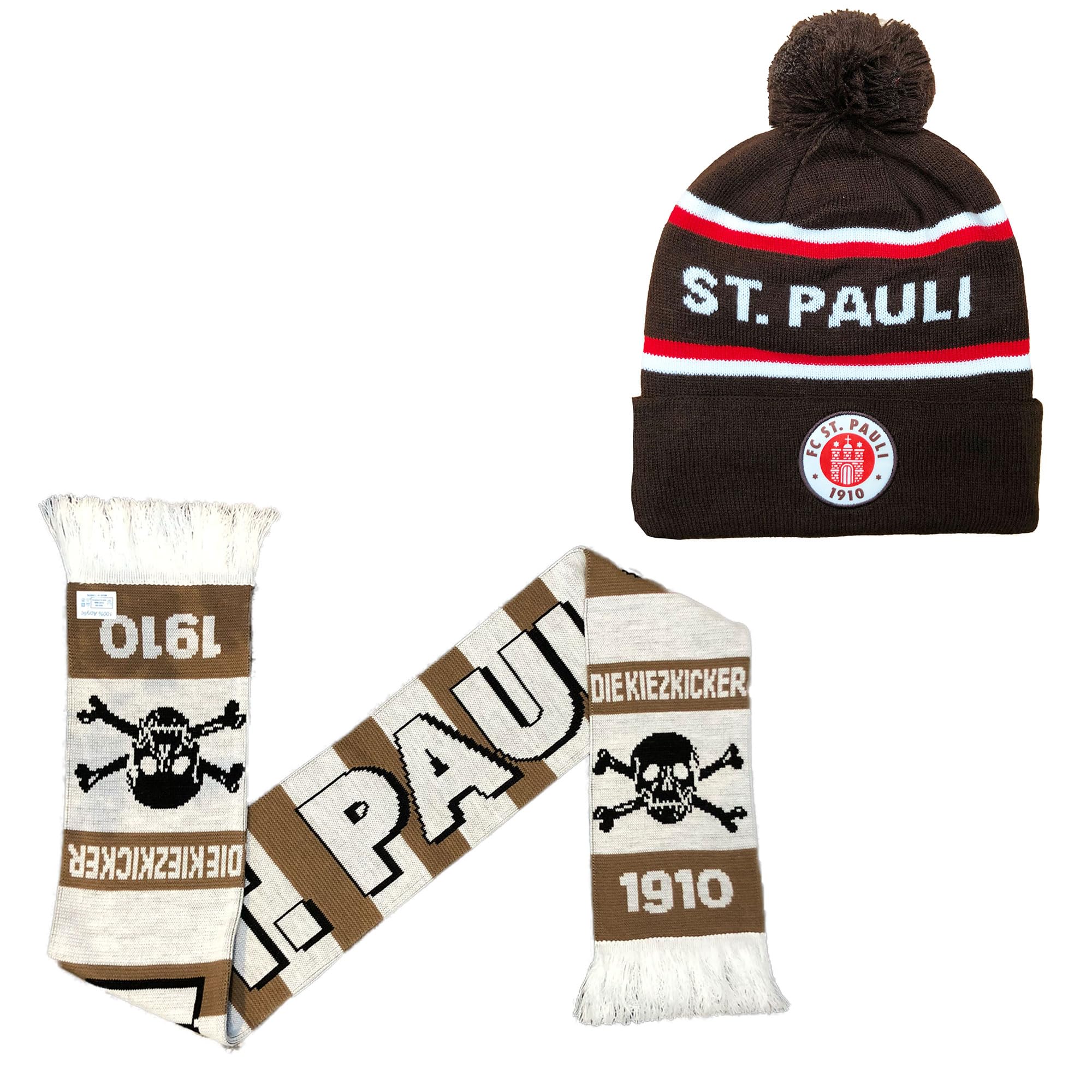 Beyond Happy St. Pauli Winter Ski Hat - St. Pauli Knitted Bobble Hat - Unisex 100% Acrylic (UK, Alpha, One Size, HAT & Scarf Set)