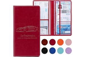 Peisicne Car Registration and Insurance Card Holder for Women Men, Red Glove Box Paperwork Organizer with Magnetic Buckle for Easy Access and Protect Documents and Various Cards in Vehicle