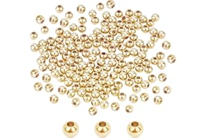 PH PandaHall 300pcs 4mm 14K Gold Plated Beads Mini Round Jewelry Beads Waist Loose Bead Smooth Metal Brass Bead for Friendship Bracelet Bikini Belly Chain Beach Layered Satellite Jewelry Making