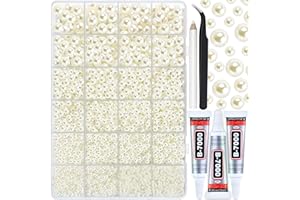 Briskbloom 10000PCS Ivory Flatback Pearls, Mixed 2mm 3mm 4mm 5mm 6mm 8mm 10mm Faux ABS Half Pearls for Crafts Tumblers Shoes Cabs Cabochons Nails, Beige Flat Pearl Beads for Bedazzling with B7000 Glue