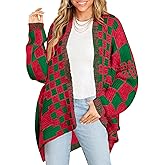 Saodimallsu Womens Checkered Sweater Color Block Plaid Cardigans Oversized Long Sleeve Knit Open Front Coats