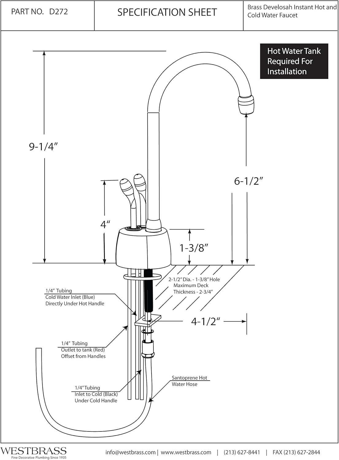 Westbrass D272-12 Develosah Hot/Cold Dispenser with Two Handle Hot and Cold Water Dispenser Faucet, Oil Rubbed Bronze - - 