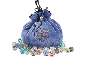 KSNDie Large Dice Bags with Pockets Blue Storage Bag D20 Logo for DND RPG MTG Game Dices (with 1lb Random DND Dice)