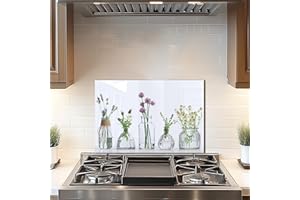 DAIFURONGE Tempered Glass Backsplash For Kitchen Behind Stove,Flower Bottle Stove Back Top Cover,Easy to Clean Glass Splashback, Sink Cover Splash Guard,Home Kitchen Wall Decor (23.62"x15.75"(60x40cm))