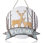 Christmas Deer Winter Door Sign Decor - Walasis 3D Reindeer Hanging Decoration for Wall Rustic Welcome Signs for Front Door Wood Xmas Wreath Sign for Indoor Outdoor