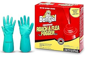 Bengal Concentrated Roach &Flea Fogger - Roach Killer Indoor Infestation Spray - Flea Foggers for Home Indoor - Bug Spray - Pest Control -Available with Premium Quality Centaurus AZ Gloves- 3-2.7oz
