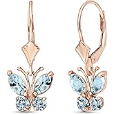 14k Rose Gold Butterfly Earrings with Natural Aquamarines