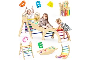 Philnas Pikler Triangle Set, 9-in-1 Montessori Climbing Toy for Toddlers, Foldable Wooden Indoor Jungle Gym & Playground Climber for Learning and Motor Skills (18 Months–7 Years)