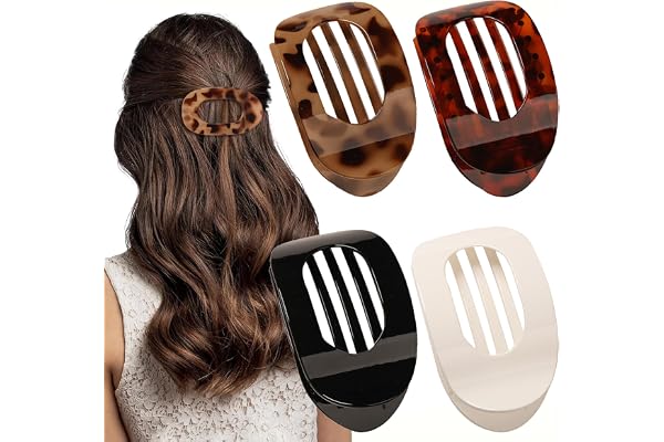 4 PCS Flat Hair Clips, Round Lay Down Hair Claw Clips for Women Girls, French Strong Hold Hair Barrettes for Thick Thin Hair,