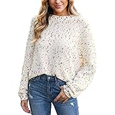 Wyeysyt Womens Sweaters Oversized Rainbow Pom Chunky Sweater Colorful Long Sleeve Knit Pullover Tops(Beige-XL)