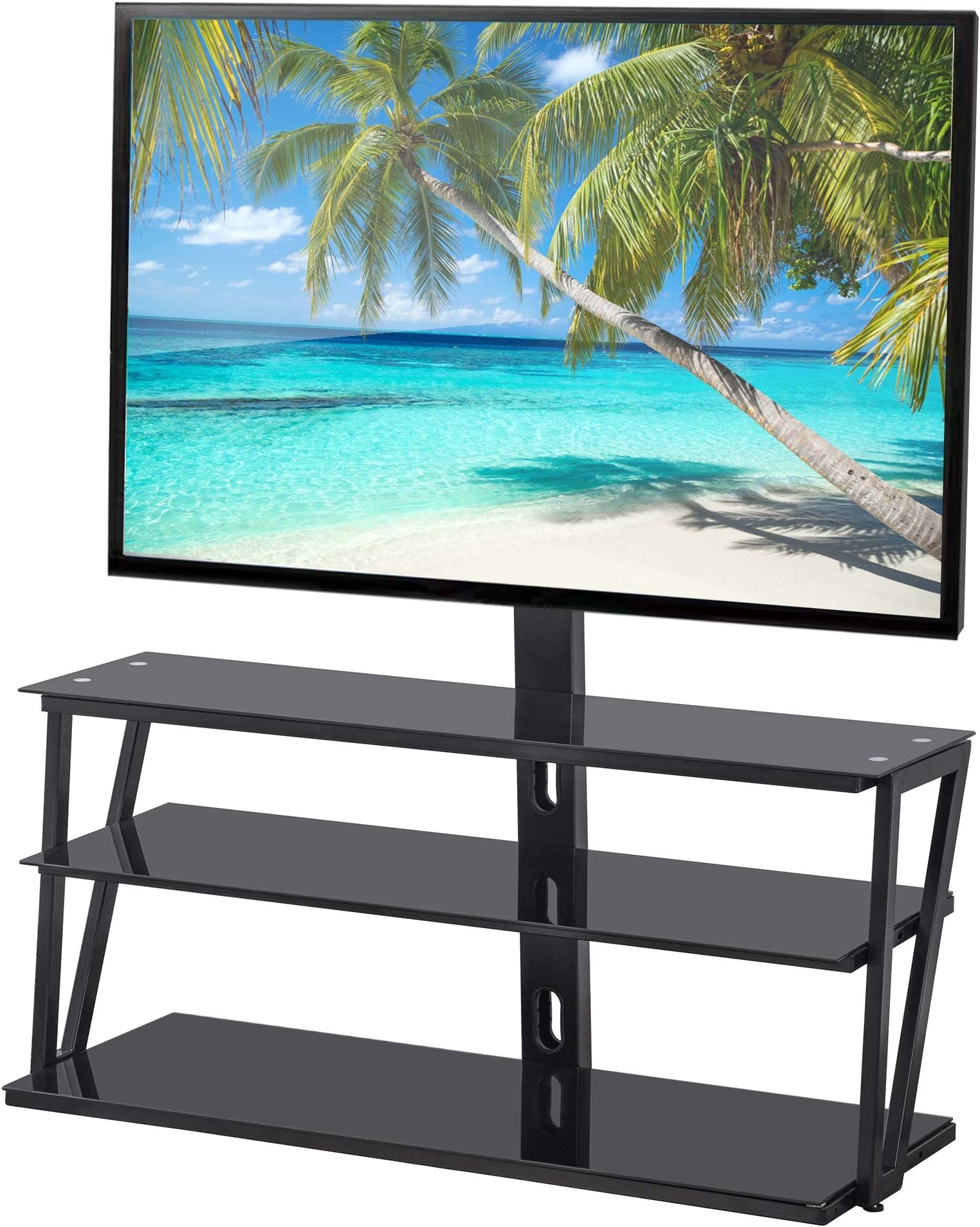 CJLMN Universal Tempered Glass Metal Frame Three-Layer Glass TV Stand, Height and Angle Adjustable,400600 VESA for 32~65 inch TV. Can Accommodate Various Electronic Devices, PS4,DVD,Game Console.(A)