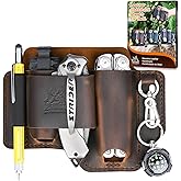 FLYHOMES Genuine Leather Multitool Sheath | Handmade Stitched Belt Organizer for Leatherman Surge | Holds Bit Kit & Extender | Flashlight Holster, Pen & EDC Tools Pouch | Dark Brown