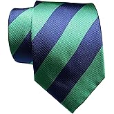 TANGQING New Classic Striped Dark Blue Green JACQUARD WOVEN Silk Men's Tie Necktie