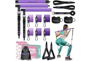 RENRANRING Pilates Bar Kit with Resistance Bands, Multifunctional Pilates Bar for Women & Men with Heavy-Duty Metal Adjustment Buckle, Pilates Home Equipment for Full Body Workouts