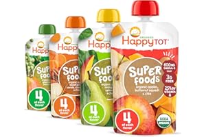 HAPPYTOT Organics Stage 4 Baby Food Pouches, Gluten Free, Vegan Snack, SuperFoods Fruit & Veggie Puree & Chia Variety Pack, 4.22 Ounce (Pack of 16), Amazon Exclusive