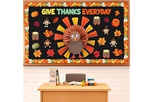 OJUSTBEOK Thanksgiving Turkey Bulletin Board Set Autumn Turkey Bulletin Board Classroom Decoration Fall Maple Leaf Give Thanks Everyday Cutouts for Fall Thanksgiving Classroom School Wall Decor