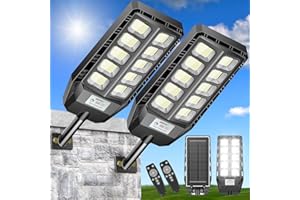 CEDIO 6500W Solar Lights Outdoor, Solar Street Lights Outdoor IP66 Waterproof 6500K Dusk to Dawn with Motion Sensor LED Parking Lot Light with Remote Control for Yard (Black, 6500K-2PACK)