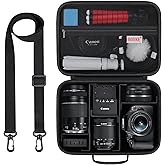 BOVKE Carrying Case for Canon EOS Rebel T7 / R50 / R6 Mark II / R100 Cameras, Storage Case for Canon, Sony, Nikon DSLR SLR Cameras, Lens, Tripod and Accessories, Shoulder Strap with 5 Dividers, Black