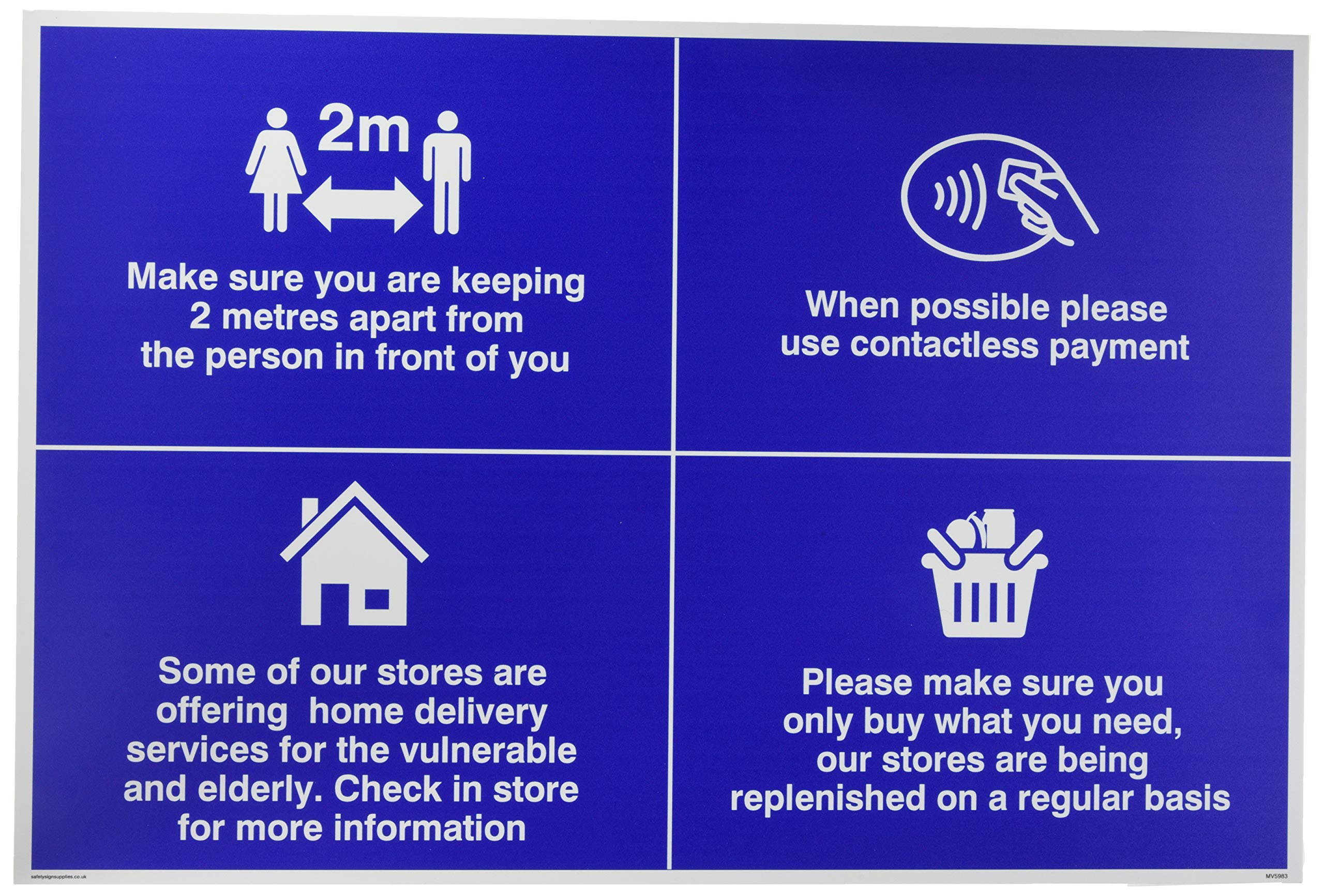 Store sign, social distancing, stock, local delivery, contactless payment