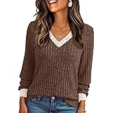 AUTOMET Womens V Neck Long Sleeve Shirt Fall Fashion Tops Tunic Dressy Casual Sweater Clothes Cute Trendy Work Outfits 2026
