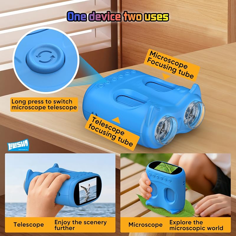 Microscópio e Telescópio 2 em 1, Mini Microscópios Portáteis de Bolso 1000X, Telescópio de 1000m para Crianças, Telescópios Infantis com 1920P, Brinquedos Científicos de Grande Atividade STEM