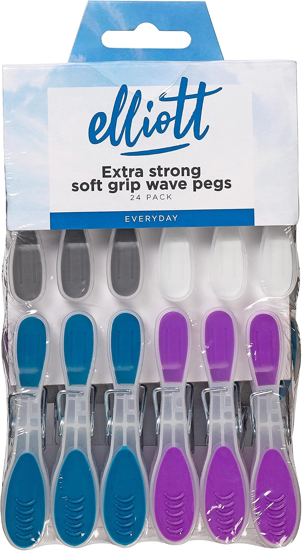 Elliott Extra Strong Soft Grip Wave Pegs 24 Assorted Colours BPA Free