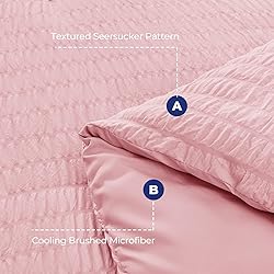 HYMOKEGE Pink Full Size Comforter Sets Seersucker 7