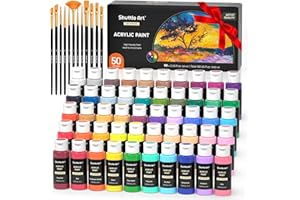 Shuttle Art Acrylic Paint, 50 Colors Acrylic Paint Set, 2oz/60ml Bottles, Rich Pigments, Water Proof, Premium for Artists, Beginners and Kids on Canvas Rocks Wood Ceramic Fabric