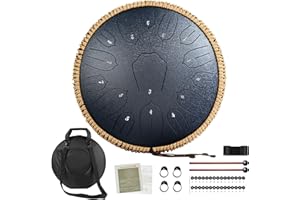 VPXECS Steel Tongue Drum, 14 Inch 15 Notes Rain Drum for Outside, Hand Pan Drum with Music Book, Mallets and Carry Bag, for Musical Education Meditation Yoga, Gifts for Kids, Adult, Friends (Navy Blue)