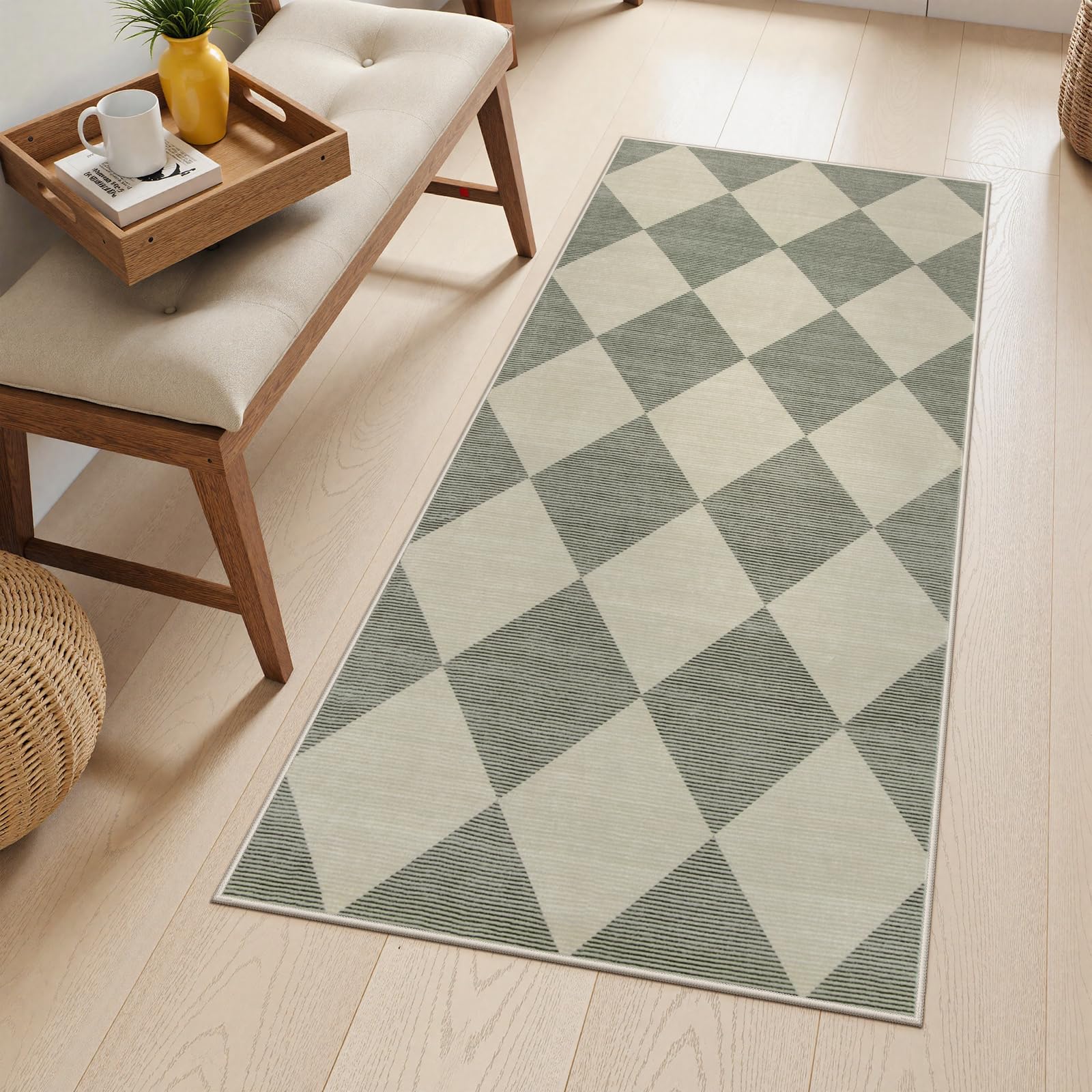 Photo 1 of Beeiva Checkered Rug Runners for Hallways Non Slip, 2x4 Washable Runner Rug for Kitchen Ultra Thin Green Entryway Runner, Gingham Diamond Decor Farmhouse Throw Carpet for Bathroom Laundry