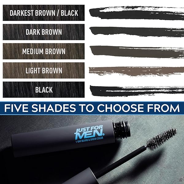 JUST FOR MEN 1-DAY BEARD & BROW COLOR, TEMPORARY COLOR FOR BEARD AND EYEBROWS, FOR A FULLER, WELL-DEFINED LOOK, UP TO 30 APPLICATIONS, DARKEST BROWN/BLACK