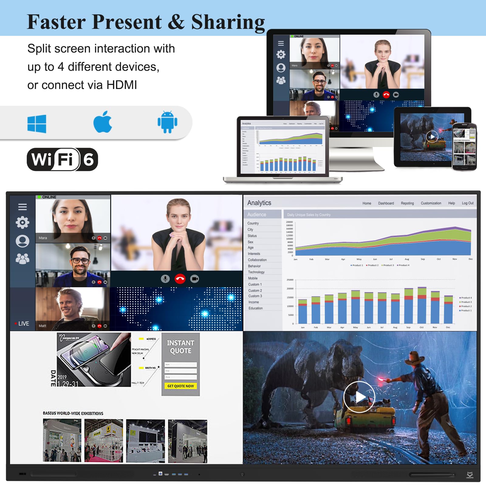 Mua LINGHUFOX 75 Inch Smart Board, 4K UHD Touch Screen Digital ...