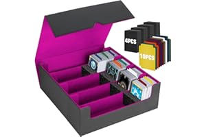 AOBOPLE 2400+ Trading Card Storage Box,4 Rows Card Deck Case for Trading Cards with 10 Pcs Card Dividers PU Leather Commander Card Deck Case for Magic Commander YugiOh TCG TGG Cards Sport Cards