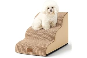 Cozy Kiss Dog Stairs for Couch or Low Bed, Small Dogs Ramp with Leakproof Fabric Cover, Foam Pet Step for Cat or Sofa, Lightweight, Non-Slip, Durable, Comfort, 15.7x22.4x15.7in, Light Brown, 3 Tiers