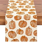 Artscope Fall Pumpkin Table Runner,Beige Thick Lines Pumpkin Autumn Thanksgiving Kitchen Dining Table Decoration for Fall Home Decor 13x108 Inch