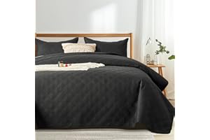 inron Quilt Set King Size, Black Microfiber Ultrasonic Cal King Bedspreads, Lightweight Breathable Coverlet, Modern Geometric Pattern Thin Bedding Set for All Season (1 Quilt, 2 Pillow Shams)