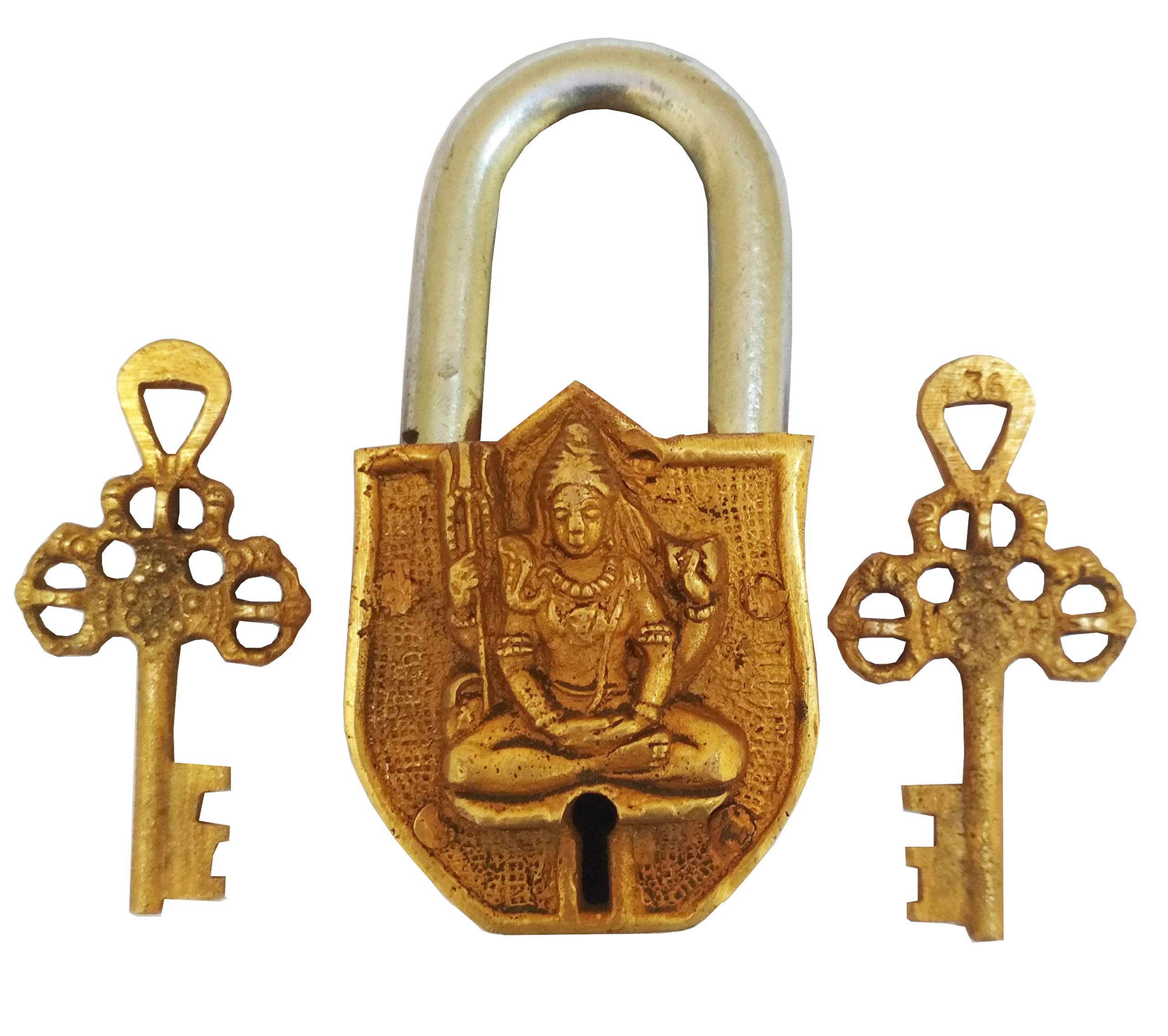 Purpledip Handmade Brass Antique Pad Lock with Mahadev Idol (10011)