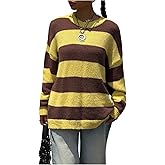 Floerns Women's Striped Fall Sweater Crewneck Long Sleeve Loose Knitted Pullover Tops