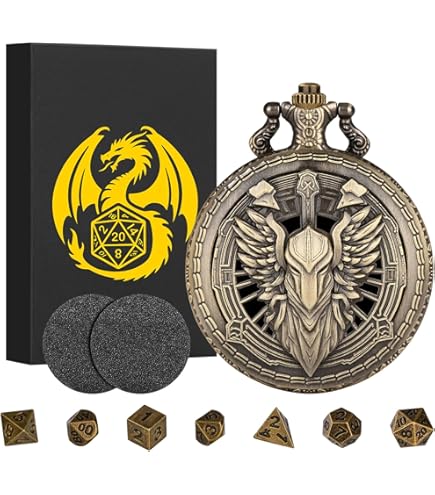 Coque Montre De Poche Steampunk Gobelin Pour Dés D&D - 7 Dés Métal Miniatures + Sac Cadeau Dragon