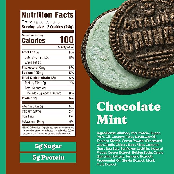 CATALINA CRUNCH PROTEIN COOKIES, 4G PROTEIN PER SERVING | LOW-SUGAR SANDWICH COOKIES | GLUTEN FREE, VEGAN | KETO DESSERT SNACKS – CHOCOLATE MINT, 5.9 OZ. (14 COUNT)