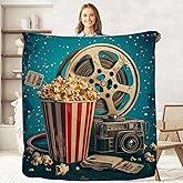 keepitcozi Movie Popcorn Throw Blanket for Adult Kids, Movie Theater Cinema Gifts Blanket Home Room Decor for Women Men, Flannel Soft Blanket for Bed Couch 50"x60"