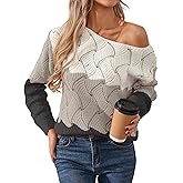 Libsorge Womens Sexy Off The Shoulder Sweater Fall Winter 2025 Trendy Lightweight Cute Crochet Knit Color Block Pullover Top