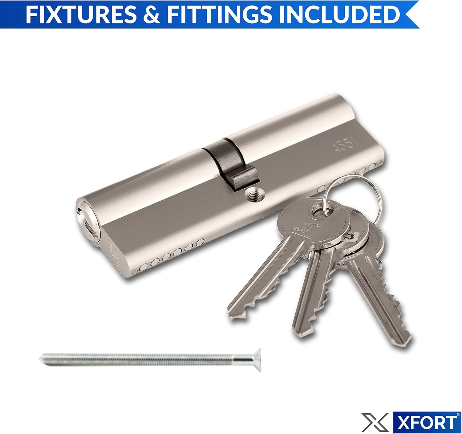 XFORT Chrome 40/60 Euro Cylinder Lock (100mm), UPVC Door Lock, 6 Pin Cylinder Lock with 3 Keys, PVC Door Lock - Image 3