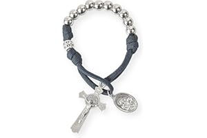 Nazareth Store Strong Military One Decade Paracord Rosary Silver Beads Pocket Car Rosary Pray For Us St. Joseph Medal & St. Benedict Cross